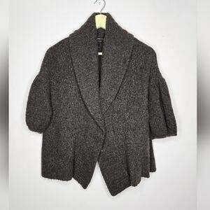 BCBG MaxAzria Cardigan Brown Wool Blend Puff Sleeves Button Medium